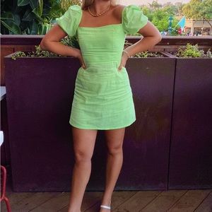 Lime Green Puff Sleeve Dress